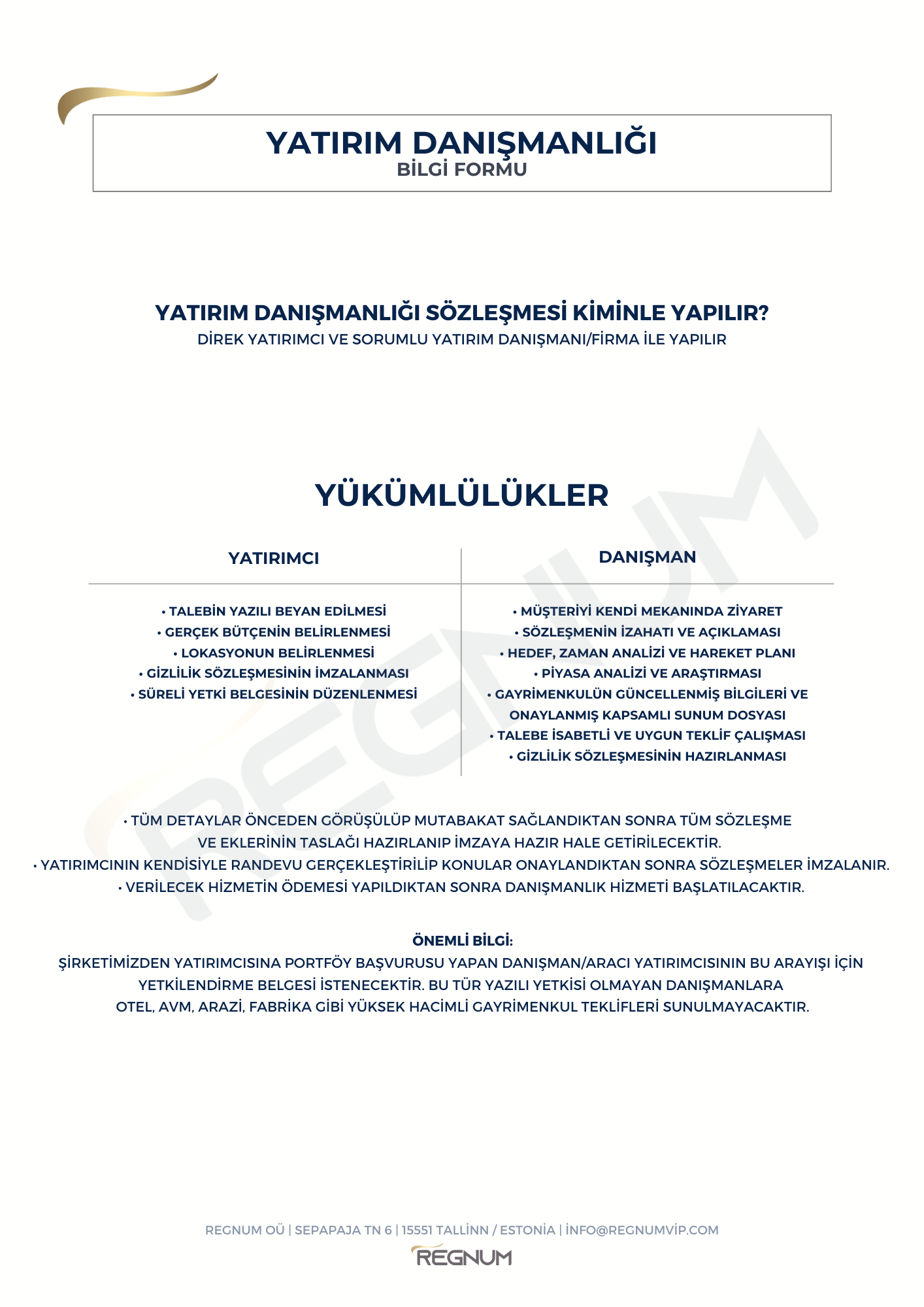 Yatırım Danışmanlığı Ön Bilgi Formu