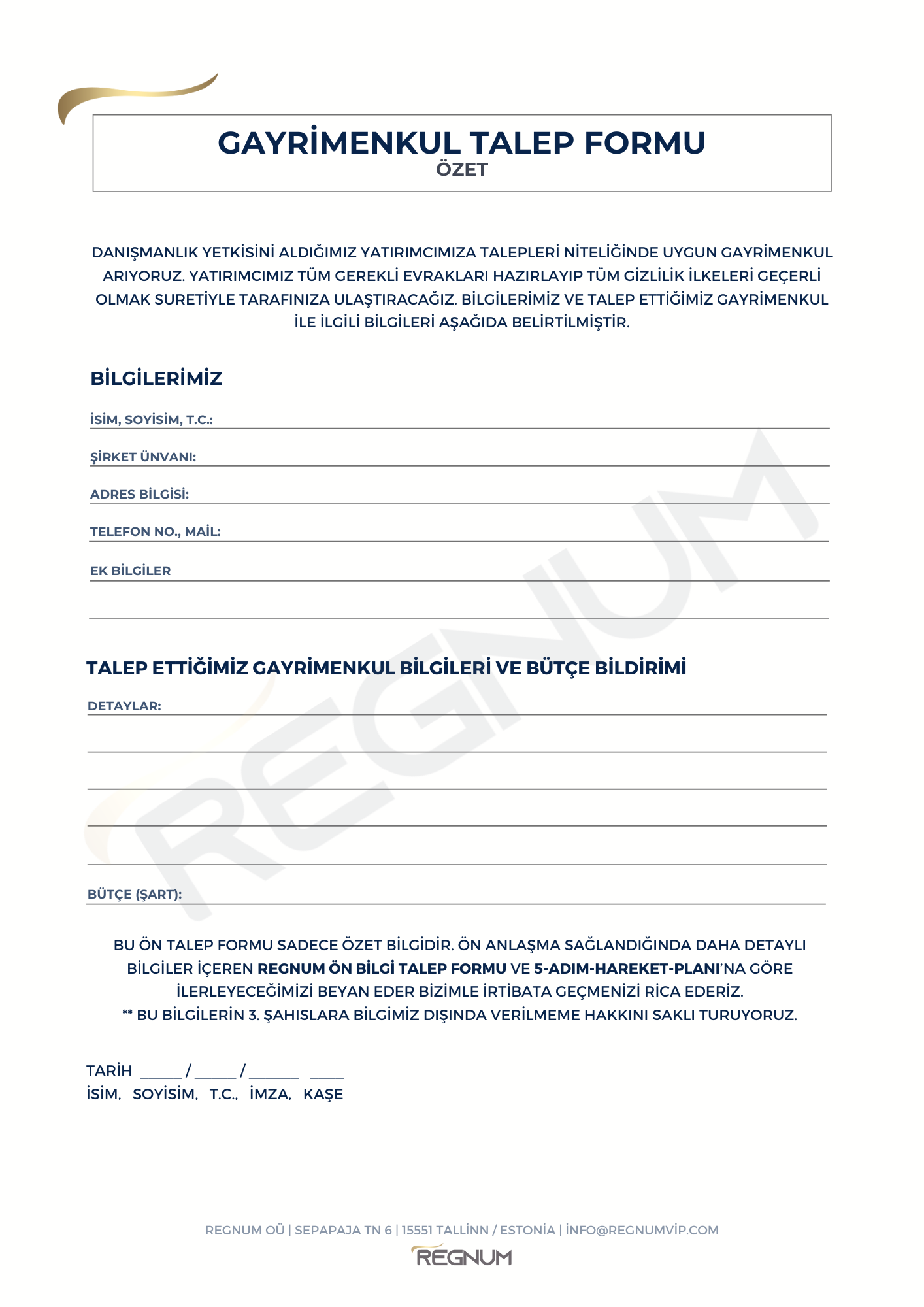 Gayrimenkul Talep Formu